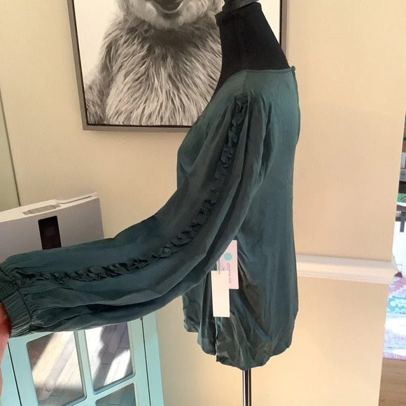 #272 NWT Nine Britton Green Long Sleeve Poet Sleeve Top Size Medium - Picture 5 of 12